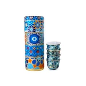 Eusamex Gorgeous Tin Box With Four Coffee Cups Moucharabieh Blue 60ml NWOT